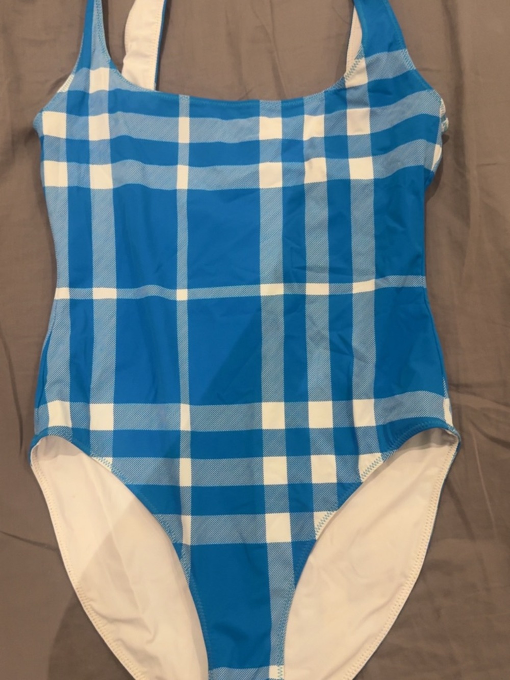 Burberry Blue and White Plaid One-Piece Swimsuit